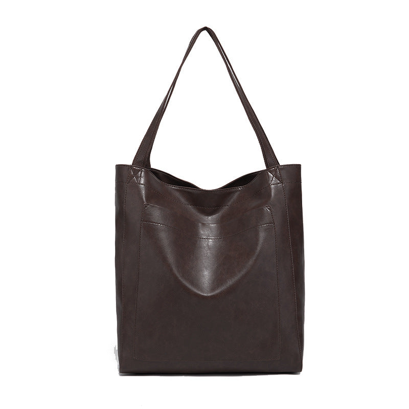 Vintage Soft Leather Tote Bag with Pocket Large Capacity
