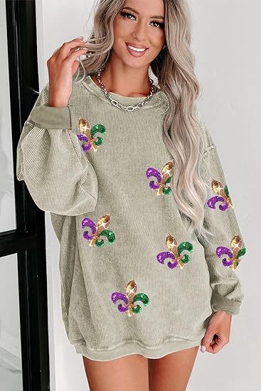 Women's Corduroy Oversized Embroidered Crewneck Sweatshirt