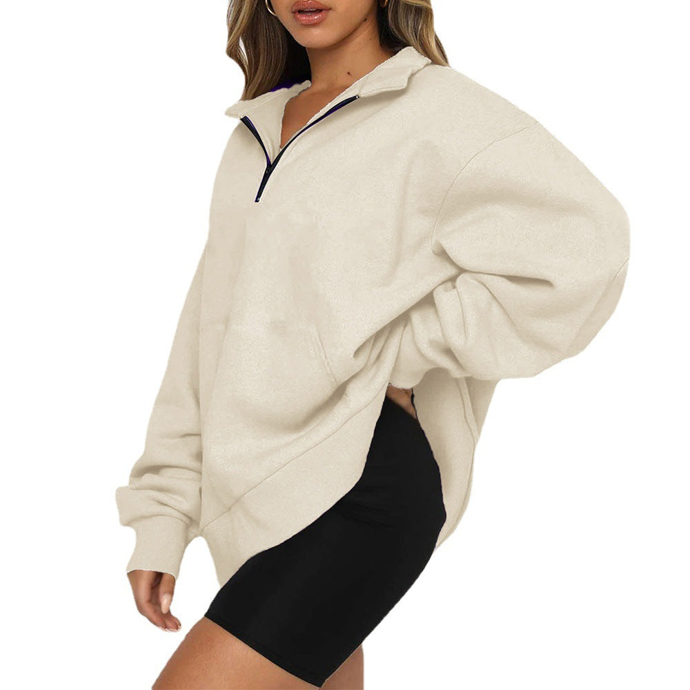 Oversized Half Zip Fleece Pullover Sweatshirt with Pocket