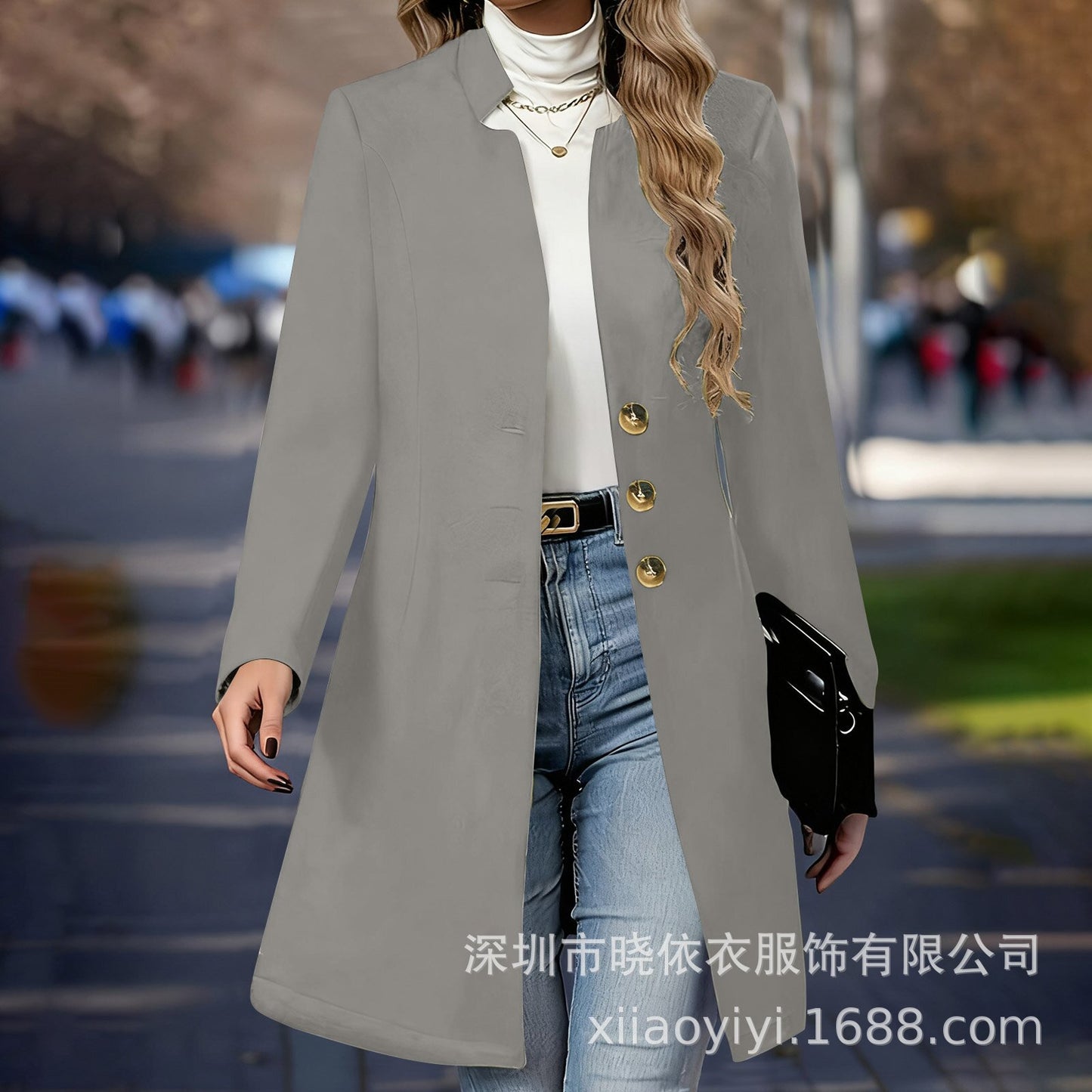 Women's Single Breasted Long Wool Blend Coat