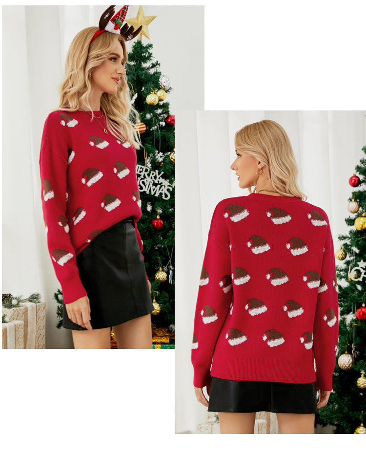 Christmas Hat and Stocking Knit Sweater for Women