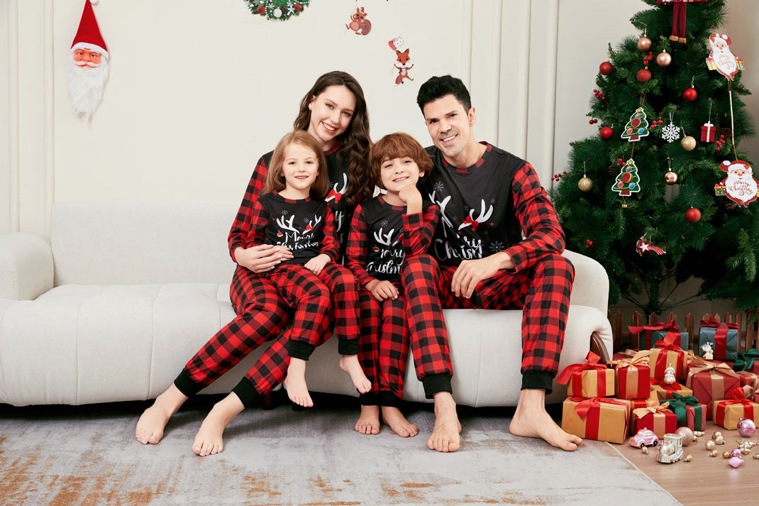 Alphabet Snowflake Plaid Parent-child Print Loungewear Christmas Pajamas