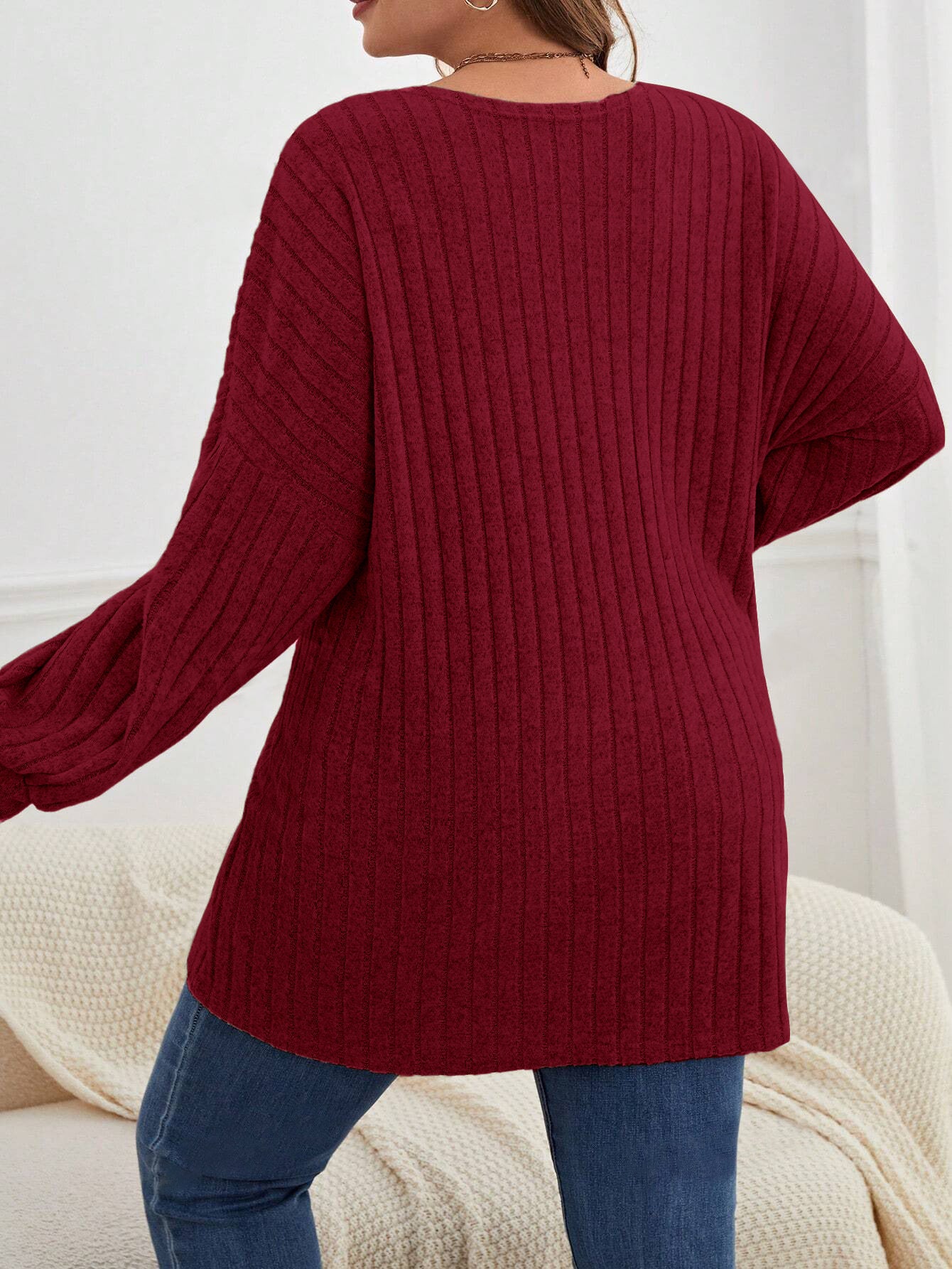 Women's Open Front Ribbed Knit Long Sleeve Cardigan