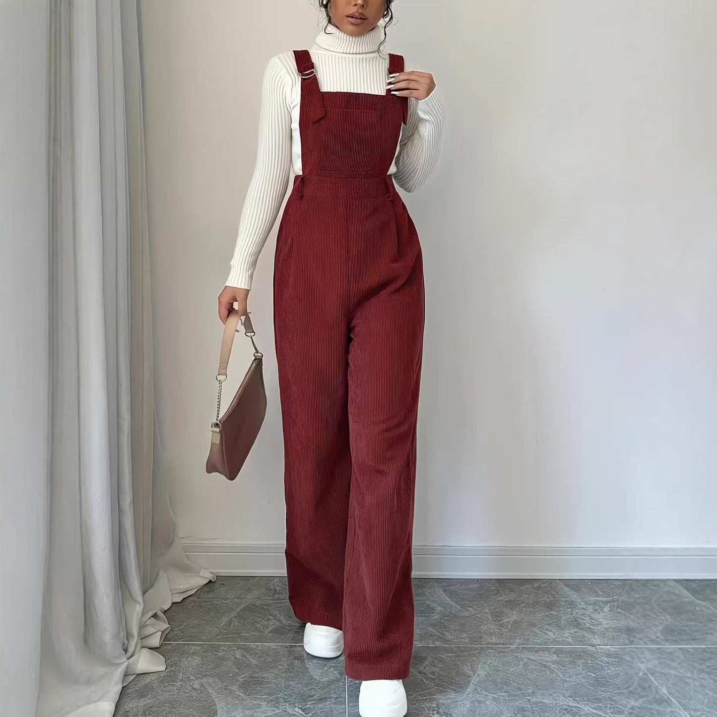 Women's Corduroy Overalls Loose Straight Leg