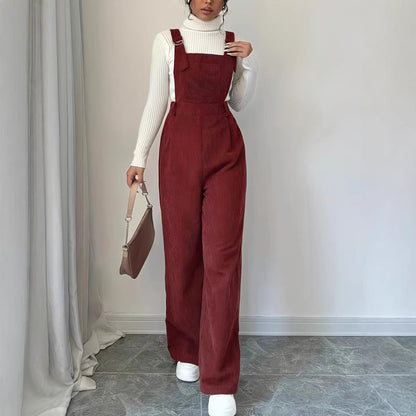 Women's Corduroy Overalls Loose Straight Leg