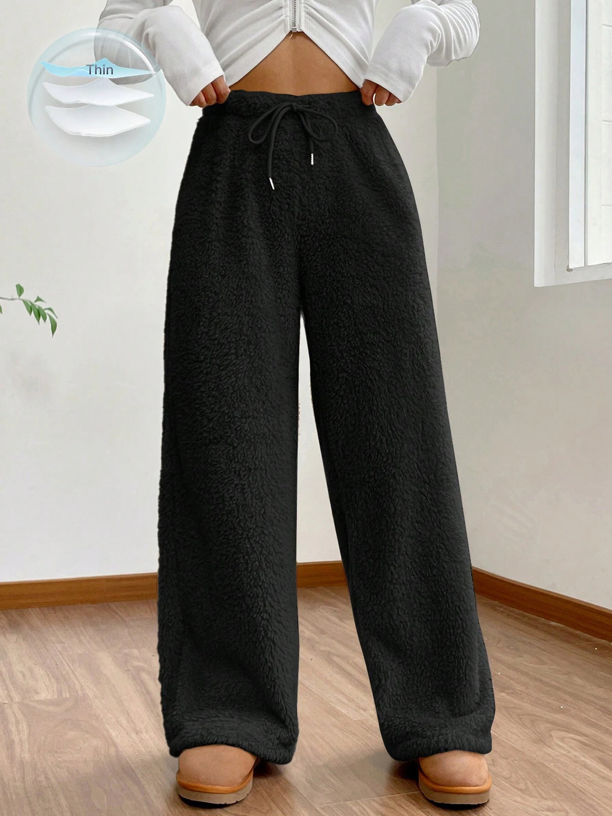 Women's Sherpa Fleece Wide Leg Cozy Winter Lounge Pants