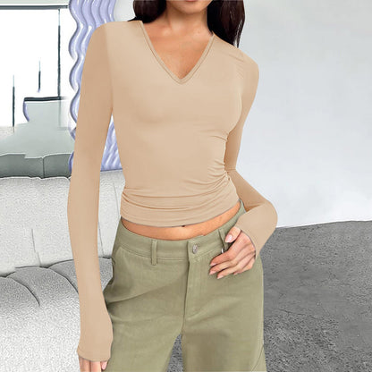 Women's V-Neck Long Sleeve Slim Fit Basic Top