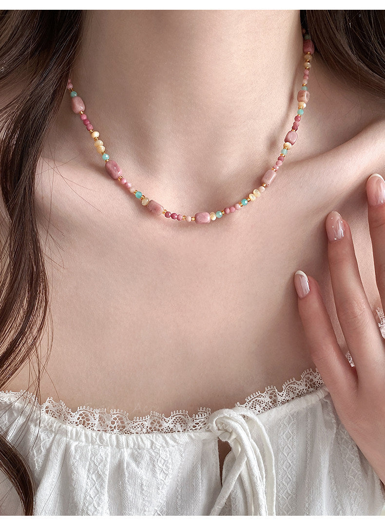 Natural Stone Beaded Necklace Colorful Summer Jewelry
