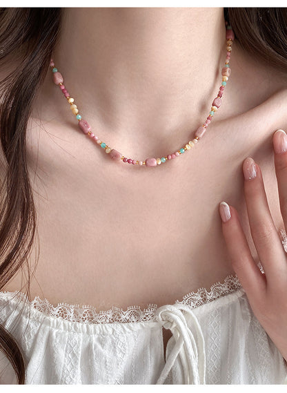 Natural Stone Beaded Necklace Colorful Summer Jewelry