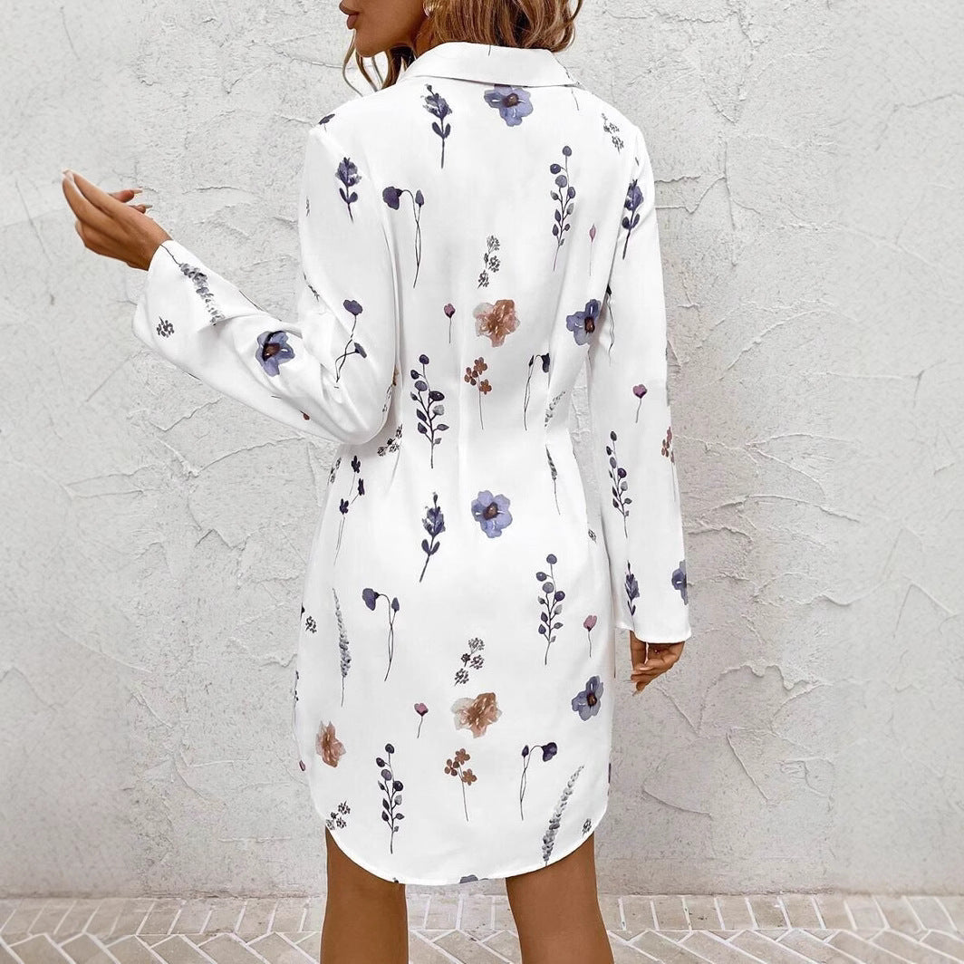 Women's Floral Button Down Shirt Dress Long Sleeve Collared