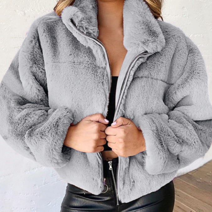 Women's Faux Fur Zip Up Jacket Winter Warm Fuzzy Coat