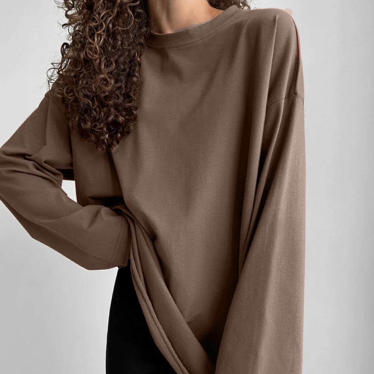 Women's Oversized Distressed Cotton Long Sleeve Tee