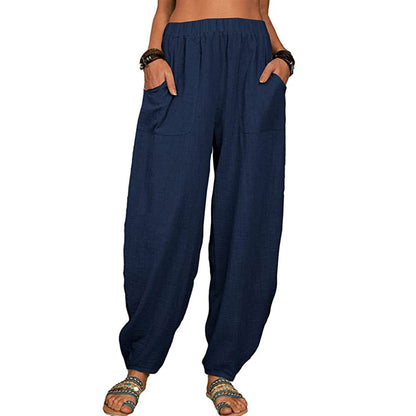 Women's Linen Harem Pants High Waist Loose Casual Boho