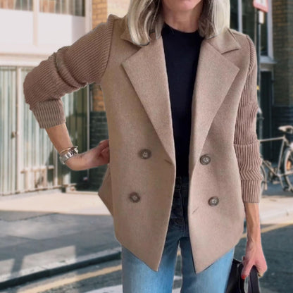 Women's Faux Wool Blazer with Knit Sleeves