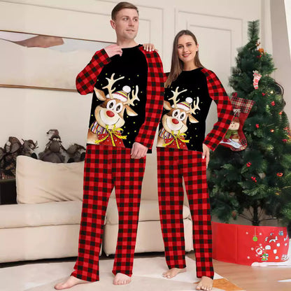 Cartoon Deer Plaid Parent-child Dress Printed Christmas Pajamas