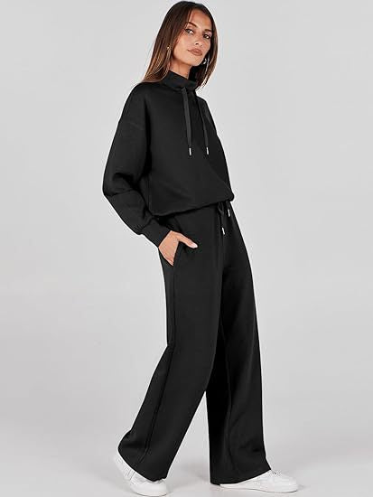 Women's 2 Piece Lounge Set Drawstring Mock Neck Top & Pants