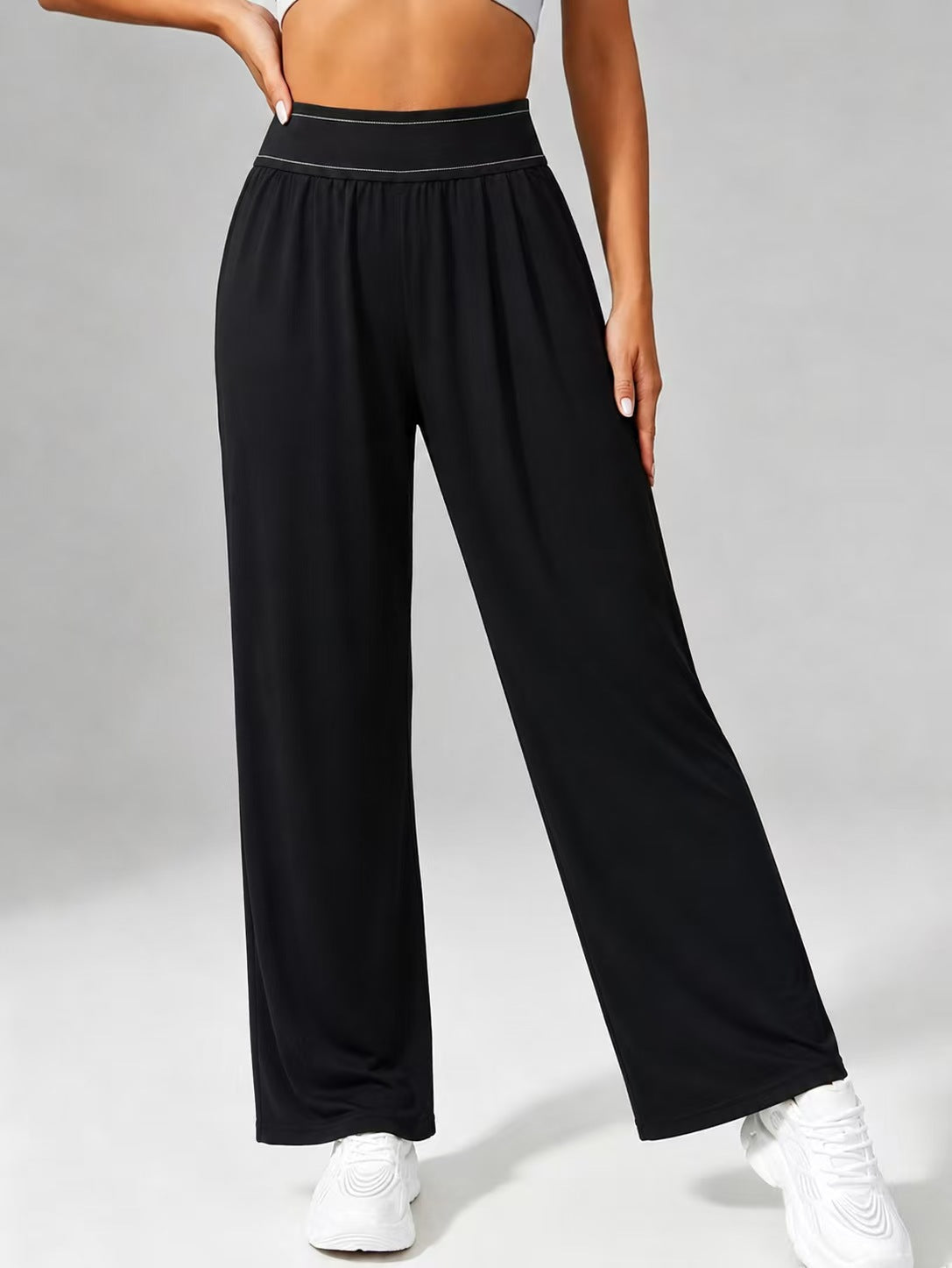 High Waisted Wide Leg Yoga Pants Quick Dry Elastic Waist