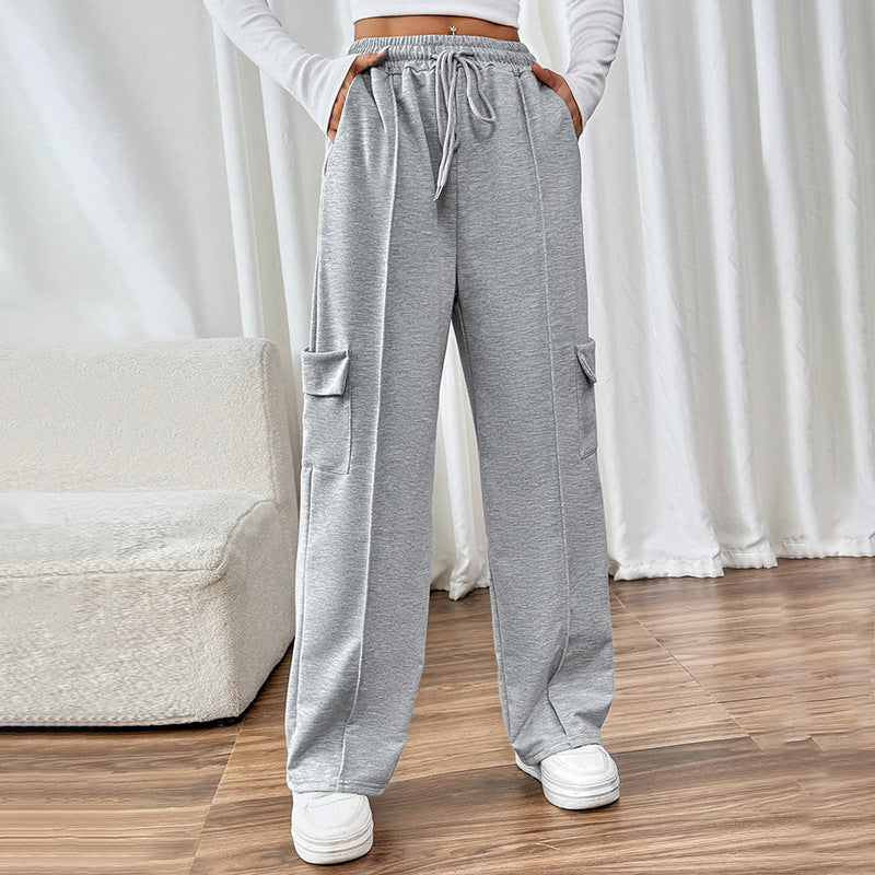 High Waist Drawstring Wide Leg Cargo Lounge Pants