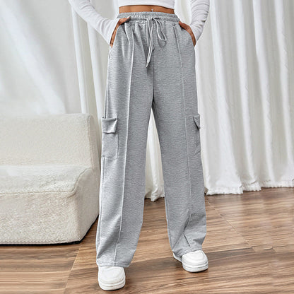 High Waist Drawstring Wide Leg Cargo Lounge Pants