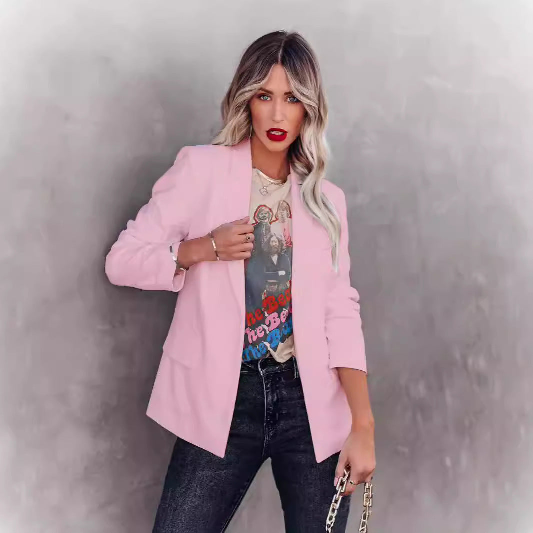 Women's Open Front Blazer Long Sleeve Office Casual Jacket