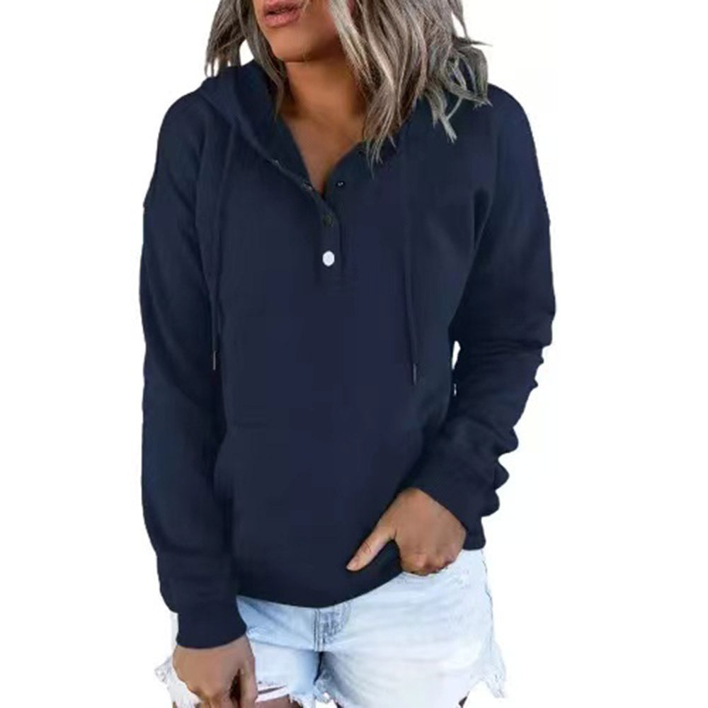 Women's Oversized Henley Hoodie Long Sleeve Pullover Top