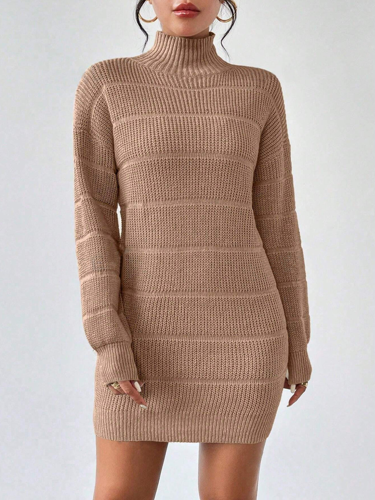 Women's Mock Neck Ribbed Sweater Dress Bodycon Mini