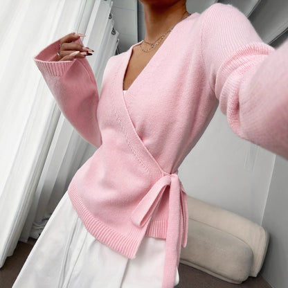Women's Wrap Tie Front V Neck Long Sleeve Cardigan
