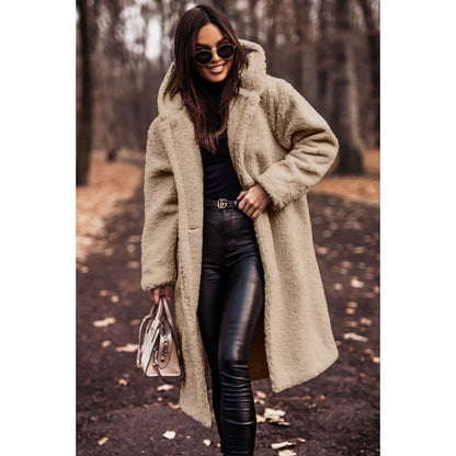Hooded Sherpa Fleece Long Coat with Pockets