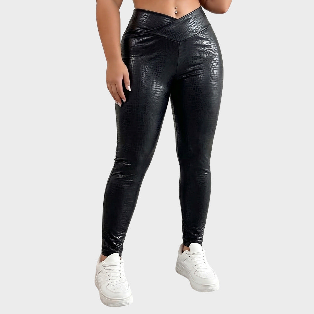 Plus Size Croc Embossed Faux Leather Leggings