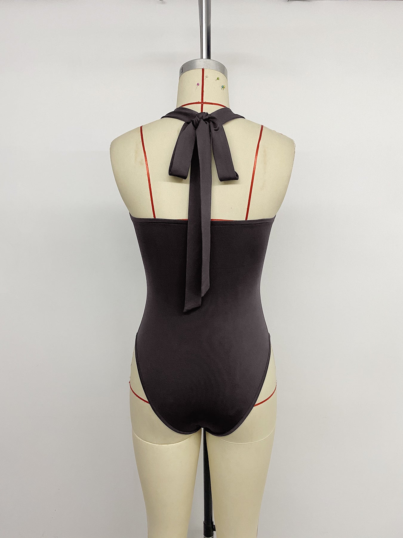 Solid Halter Cutout Bodysuit Sexy Sleeveless Bodycon Top