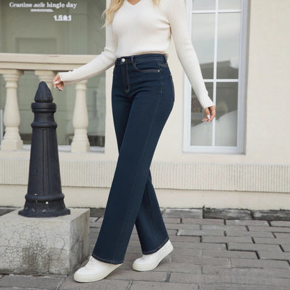 High Waist Wide Leg Washed Denim Jeans Plus Size Fit