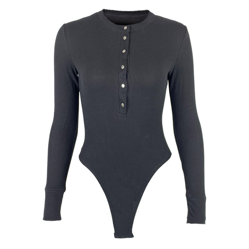 Women's Ribbed Long Sleeve Henley Bodysuit