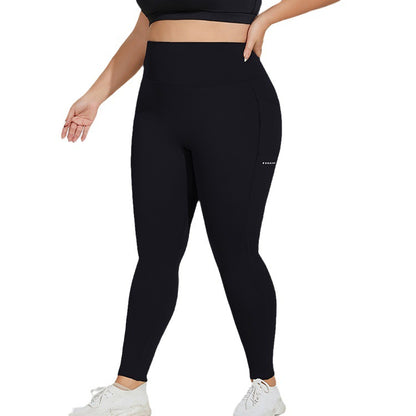 Puls Size Sports Pocket Fitness Trousers Peach Pants Hip-lifting High Waist Stretch Leggings