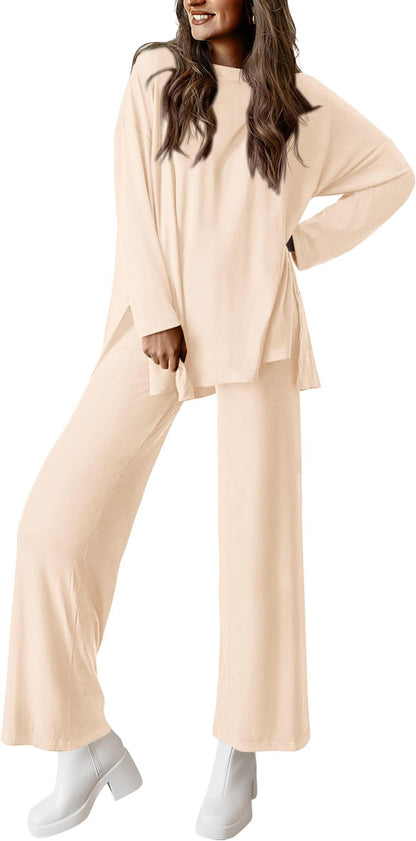 Women's Two Piece Lounge Set Long Sleeve Wide Leg Pants