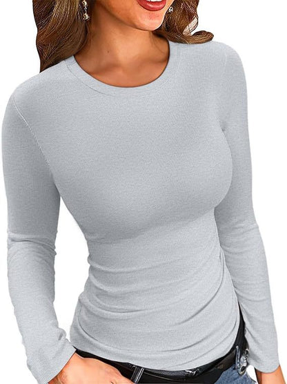 Ribbed Mock Neck Long Sleeve Slim Fit Top