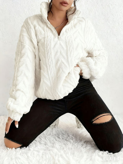 Women's Sherpa Jacquard Quarter Zip Pullover Sweatshirt