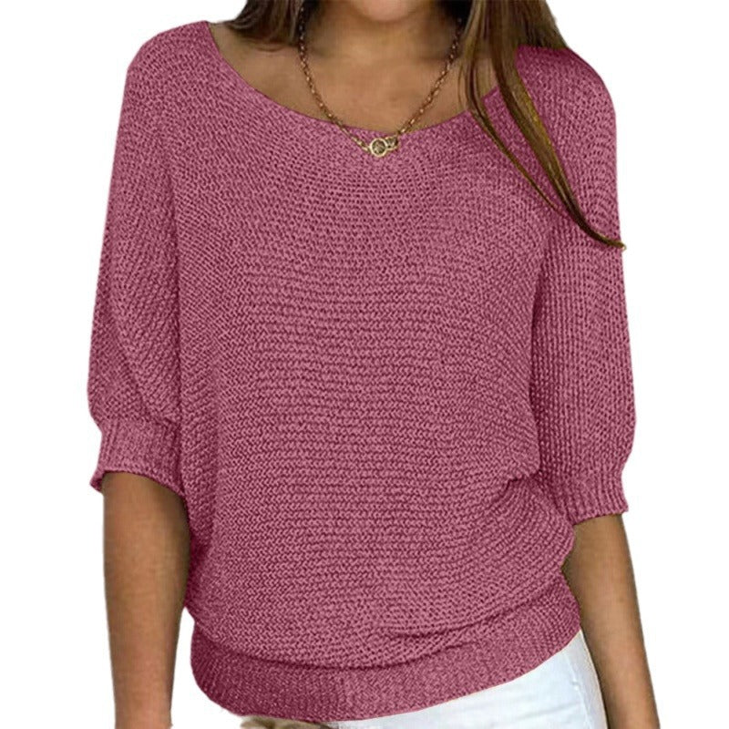 Women's 3/4 Sleeve Crew Neck Knit Sweater Top