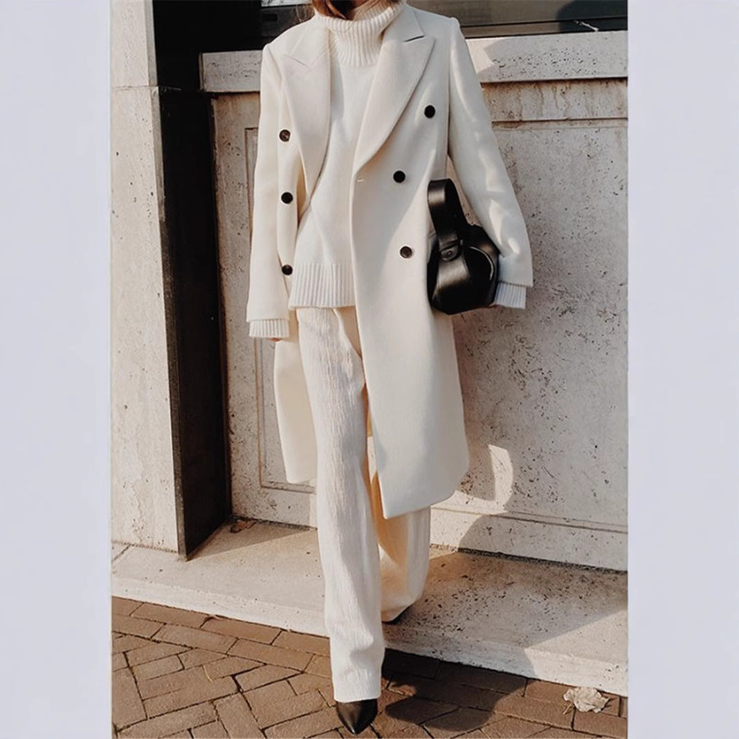 Women's Oversized Double Breasted Long Wool Blend Coat