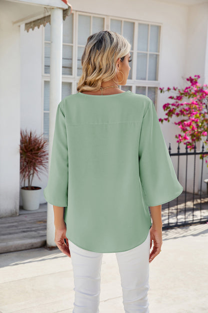 Solid Chiffon Blouse V Neck Loose Fit Custom Top