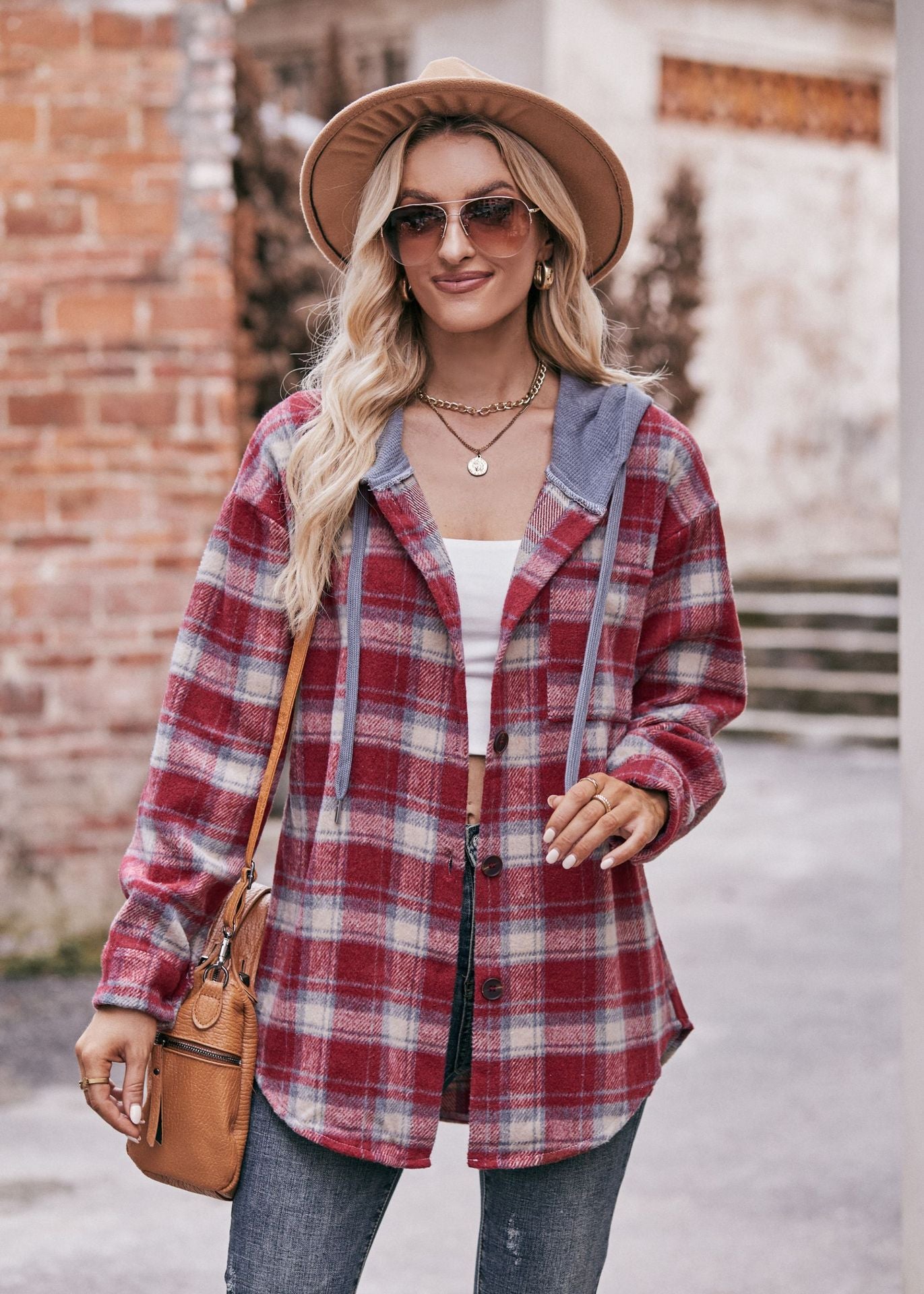Plaid Hooded Shacket Jacket Oversized Fall Flannel Coat