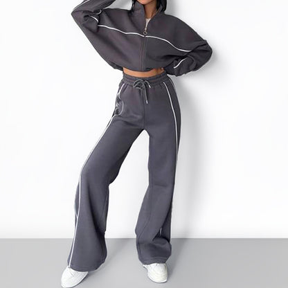 Women's Striped 2 Piece Tracksuit Zip Jacket Wide Leg Pants