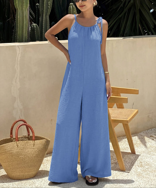 Women's Halter Bow Wide Leg Jumpsuit Summer Resort Wear