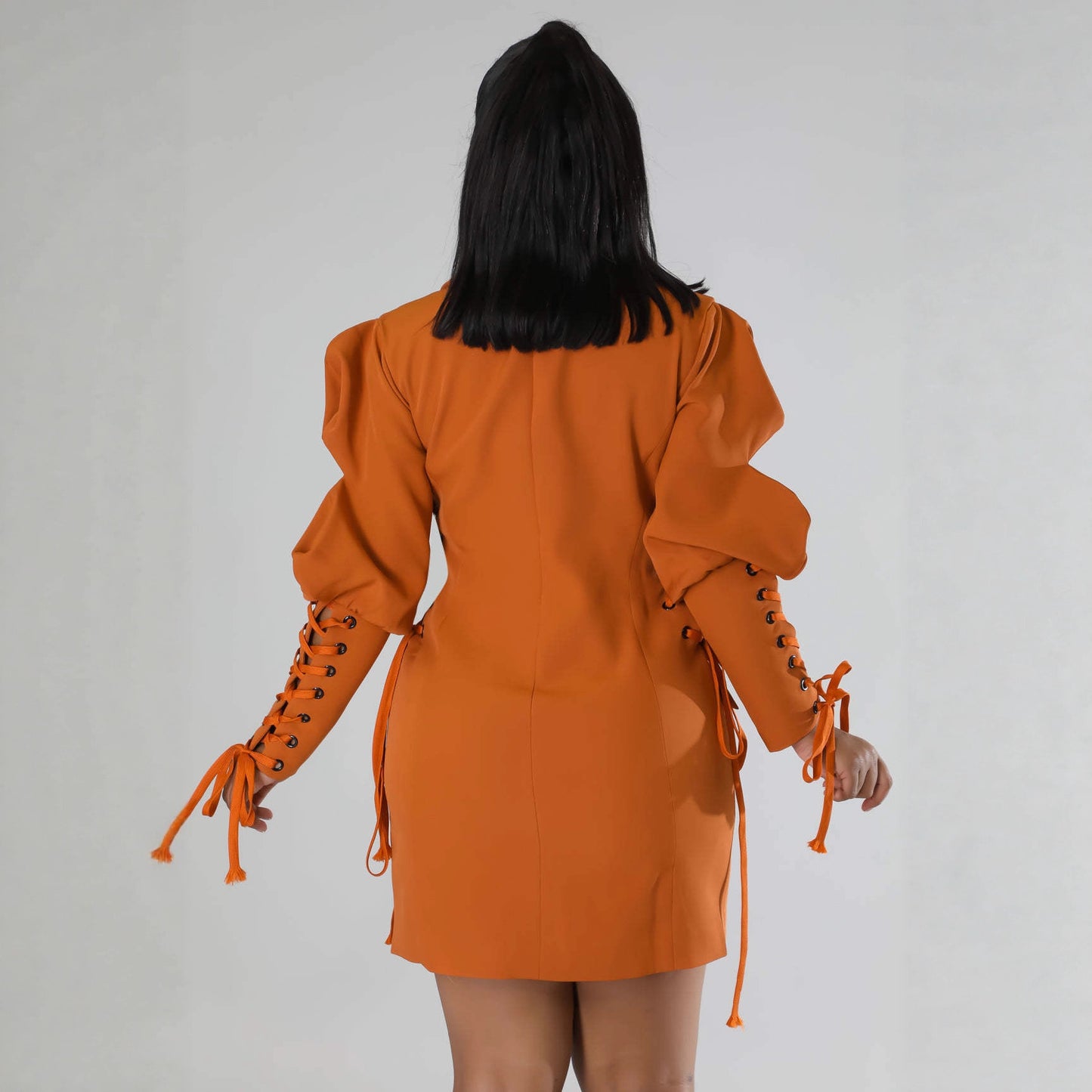 Women's Lace Up Puff Sleeve Blazer Dress Cinched Waist