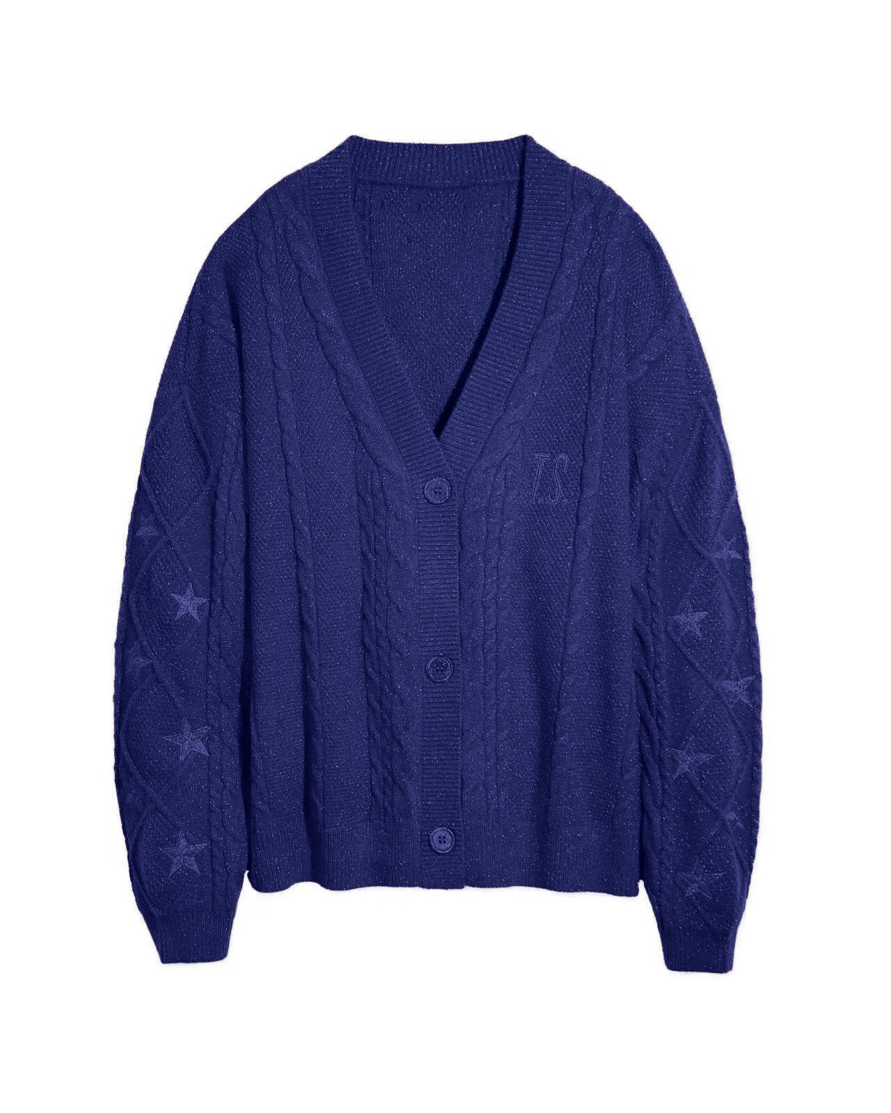 Oversized Cable Knit Star Embroidered Cardigan Sweater