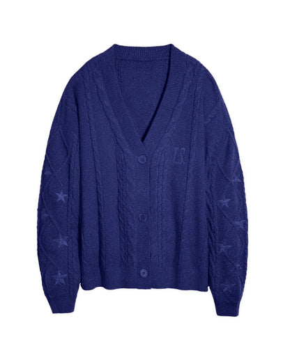 Oversized Cable Knit Star Embroidered Cardigan Sweater