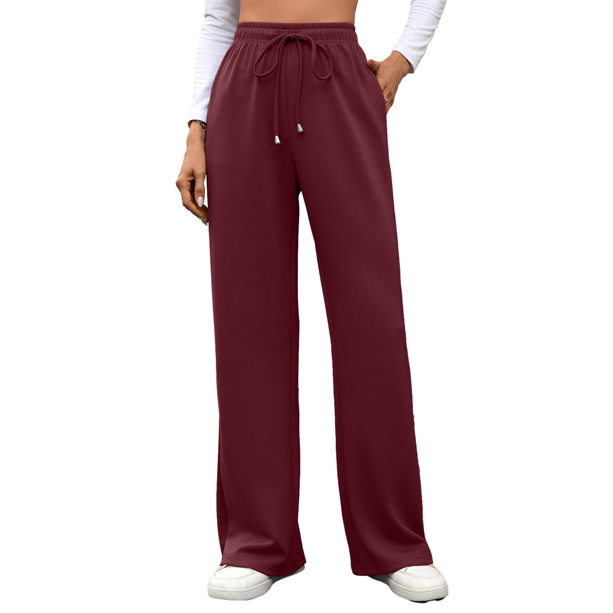 Womens Wide Leg Pants Elastic Waist Drawstring Pockets