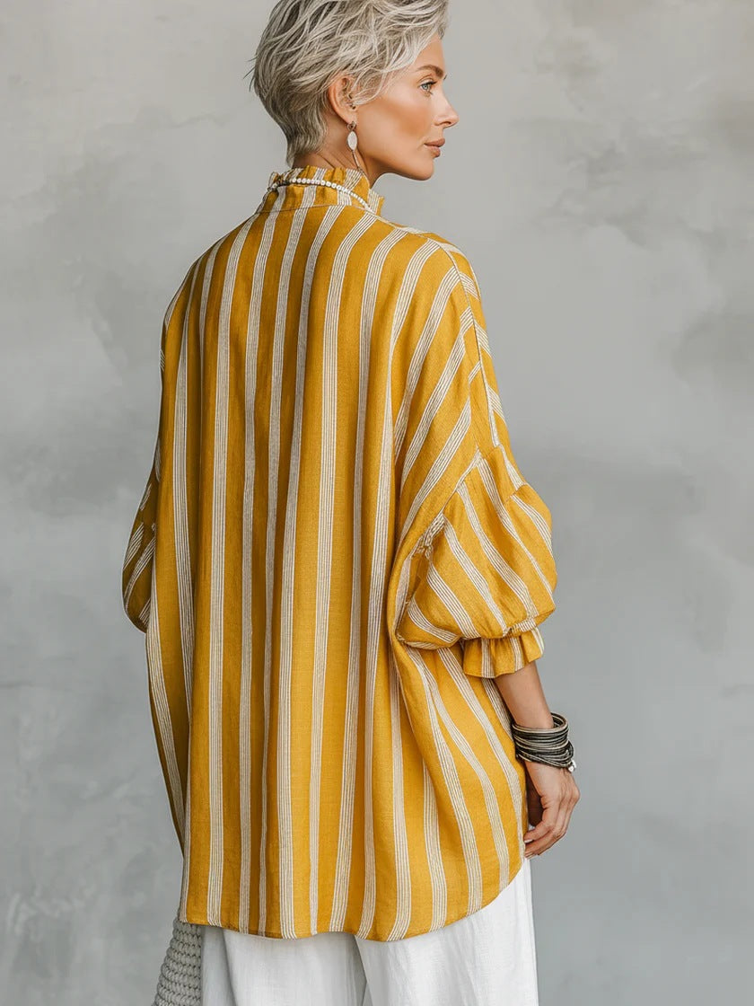 Women's Oversized Striped Blouse Balloon Sleeve Tunic Top