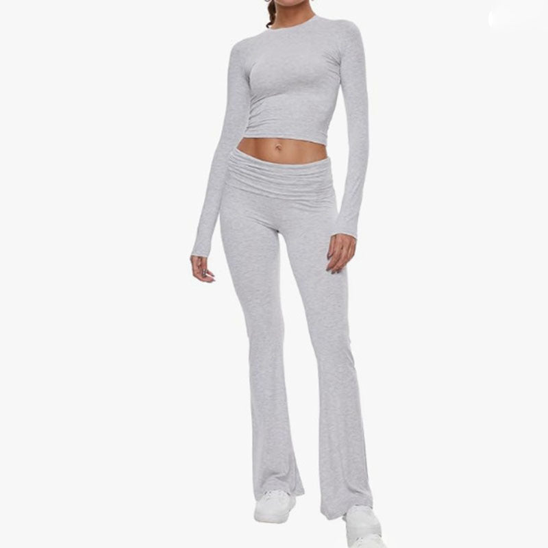 Y2K Long Sleeve Crop Top & Flare Pants Two Piece Set
