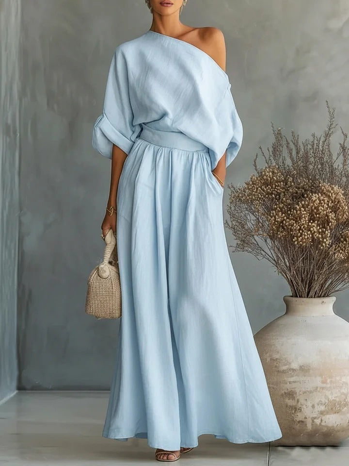 Women's One Shoulder Top Wide Leg Pants Matching Set