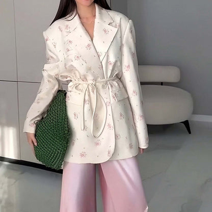 Women's Tie Waist Blazer Oversized Casual Jacket